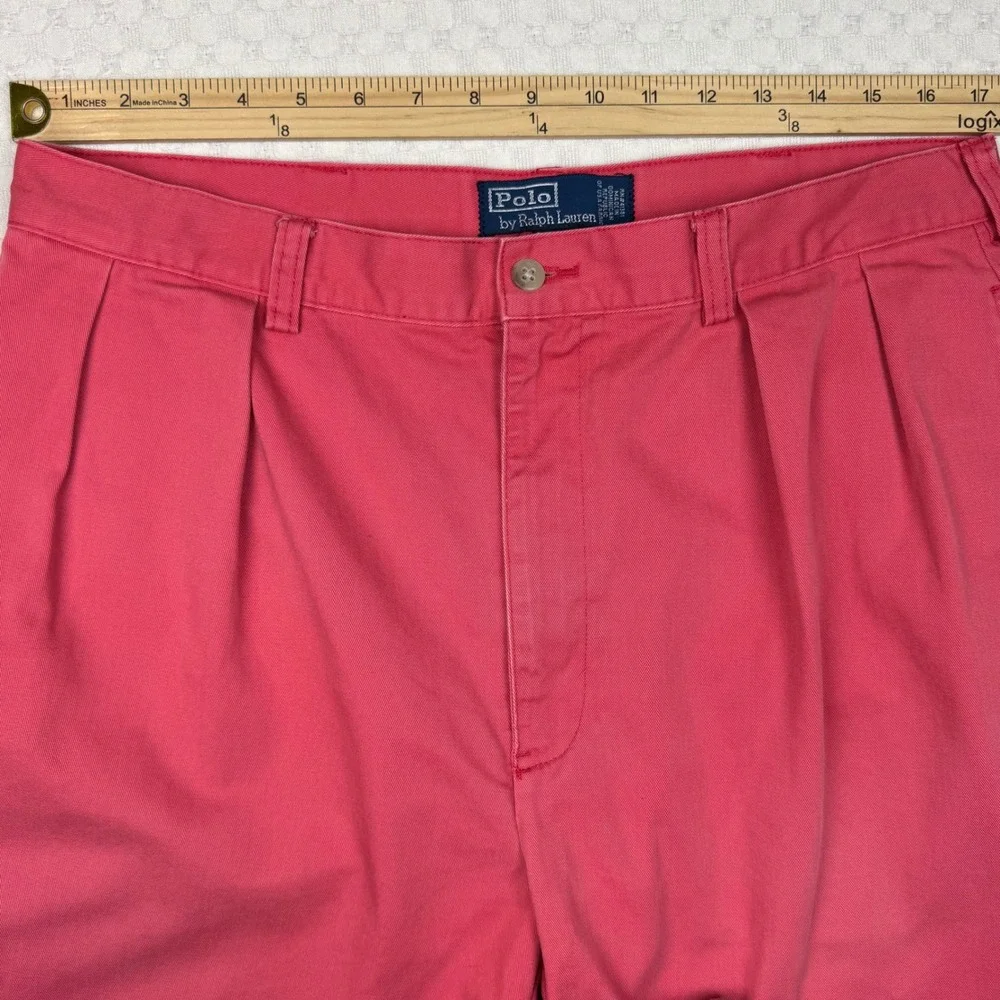 Polo Ralph Lauren Tyler Shorts Mens 36 (fits 34) Coral Pleated Classic Chino Y2K
